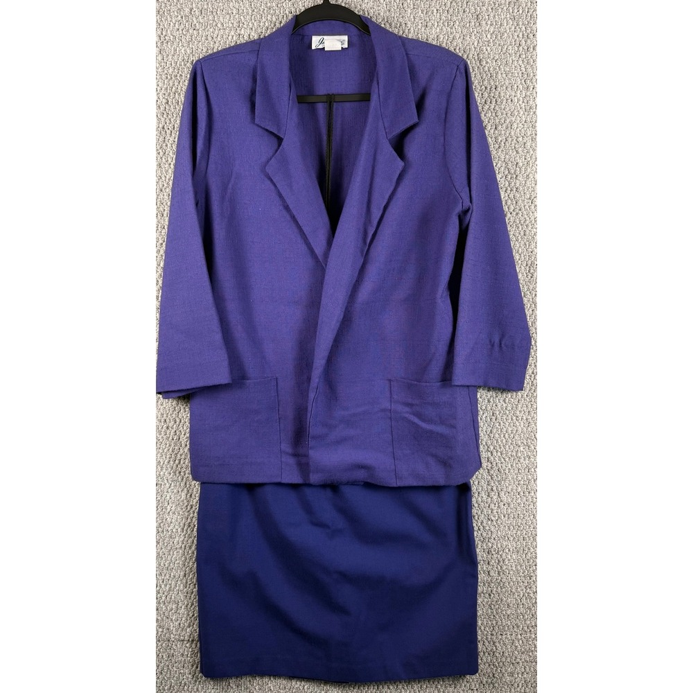 VTG 80s Joanna Purple Skirt Suit Blazer Pencil Skirt Secretary Career Power M